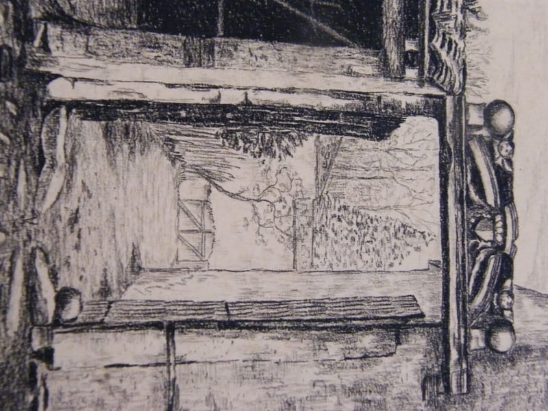 Portail en Pierre André Simon 1926-2014  Artiste Lorrain Fusain — vue 2