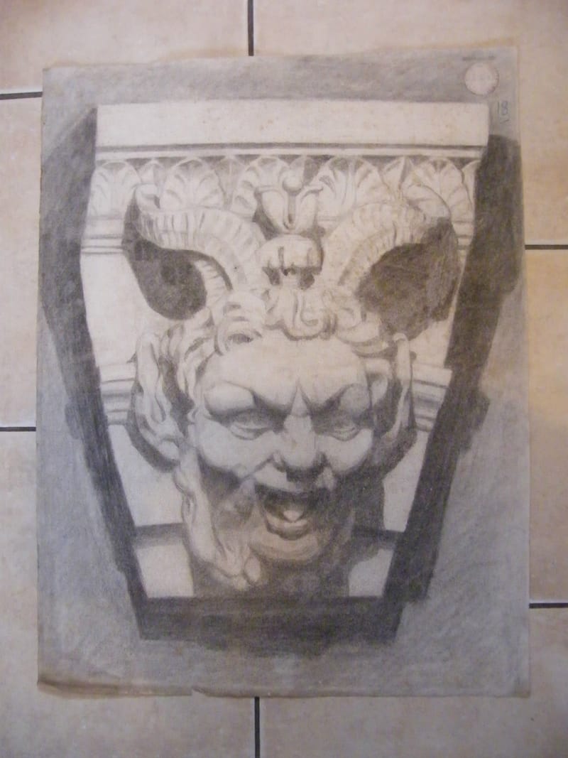 "Antoine Jallat Fusain Chapiteau au Mascaron Ecole des Beaux Arts de St Etienne"