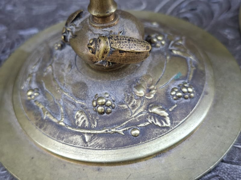 Bronze Art Nouveau Bougeoirs Insectes Scarabées Doryphores — vue 3