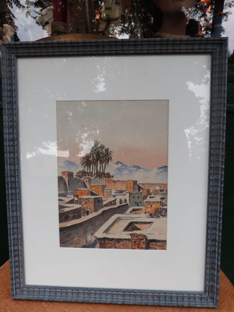 Aquarelle orientaliste Fez Maroc ancienne Signée P. De Saedeler