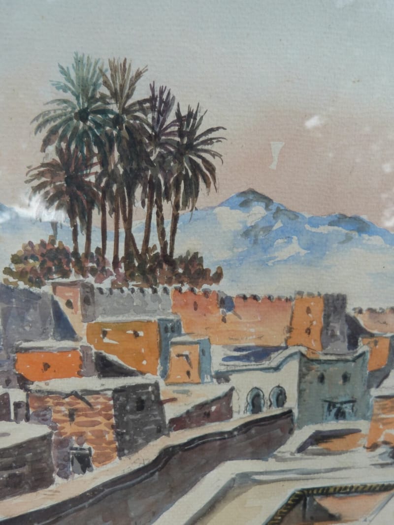 Aquarelle orientaliste Fez Maroc ancienne Signée P. De Saedeler — vue 3