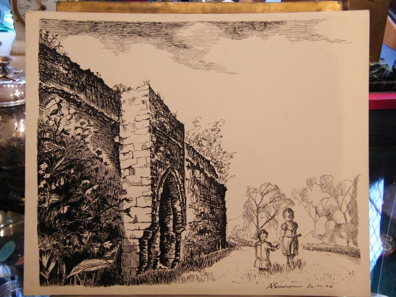 Metz Remparts Seille André Simon 1926-2014 1946 Artiste Lorrain Encre de Chine