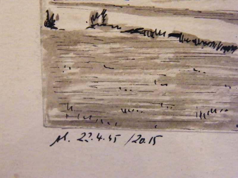 Entre Pontigny Etangs A Simon 1926-2014 1945 Artiste Lorrain Encre Gouache — vue 2