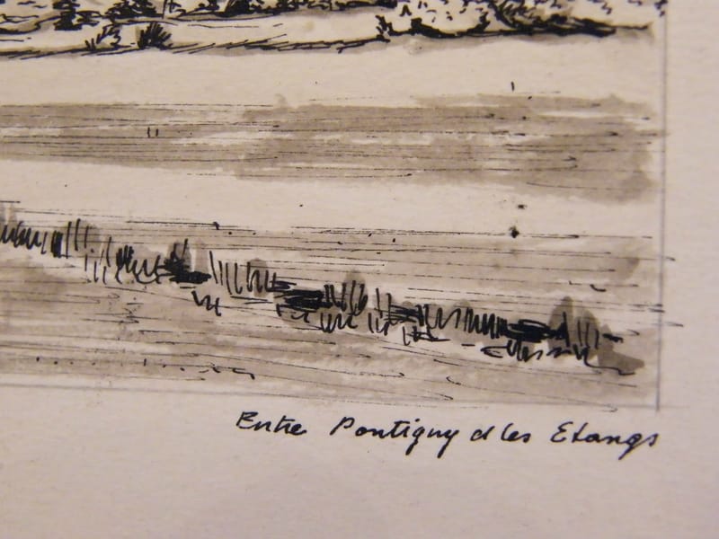 Entre Pontigny Etangs A Simon 1926-2014 1945 Artiste Lorrain Encre Gouache — vue 3