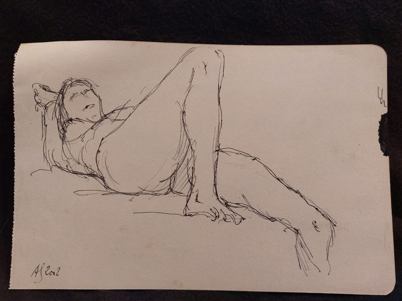 Encre André Simon 2002 Artiste Lorrain Metz AS Nu Couché dos