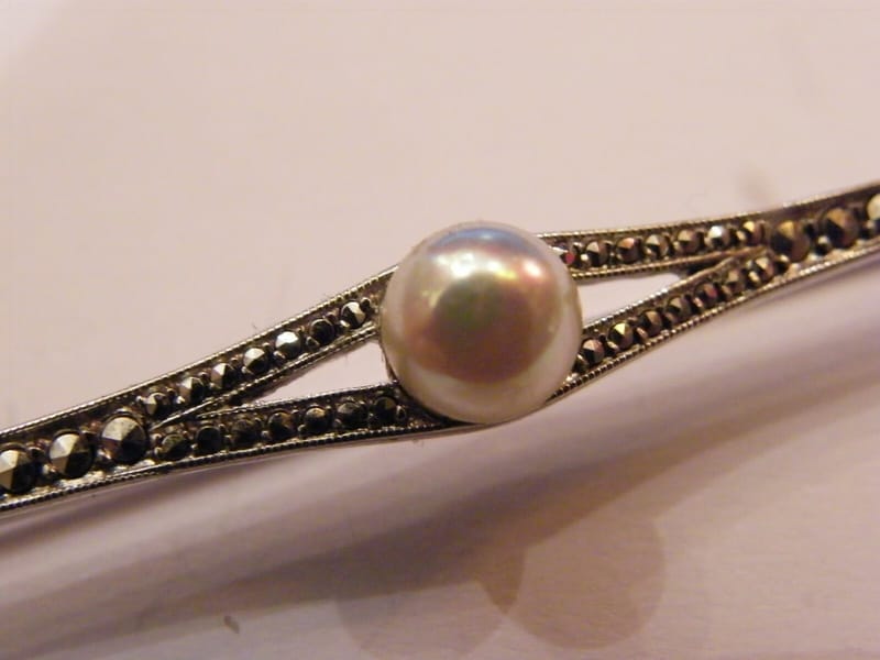 "Broche en Argent Massif Perle et Marcassite Silver Silber Crabe" — vue 2