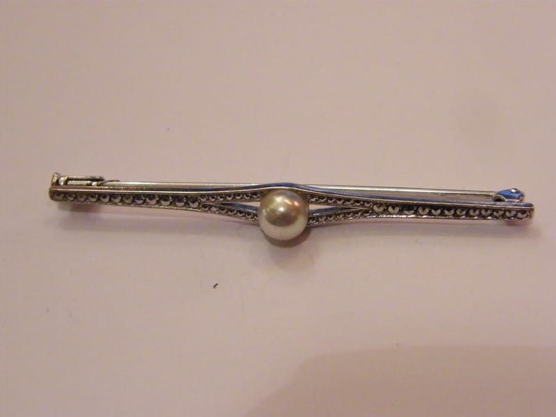 "Broche en Argent Massif Perle et Marcassite Silver Silber Crabe"