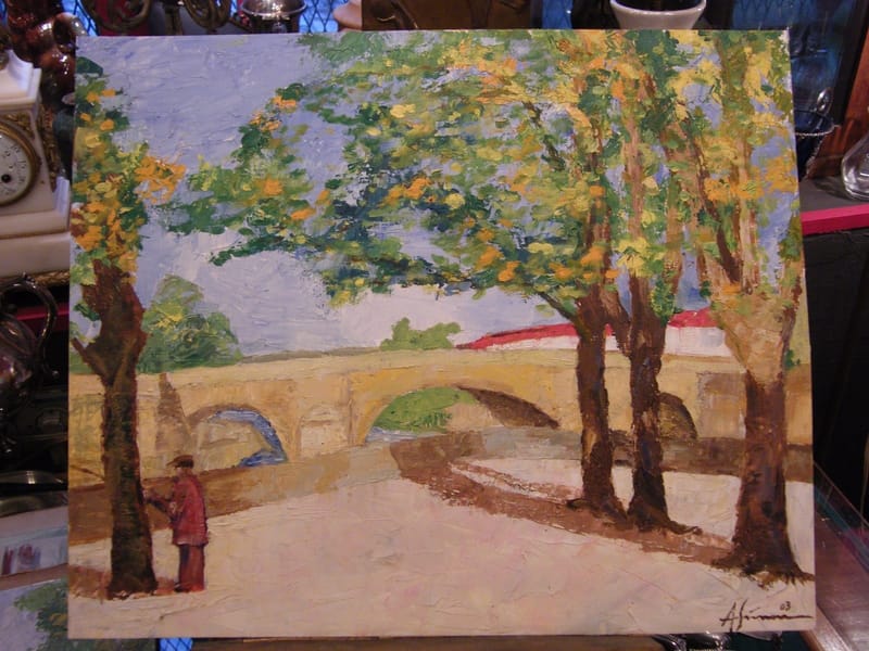 Metz Pont St Georges Fabert André Simon 1926-2014 Artiste Lorrain Huile Papier