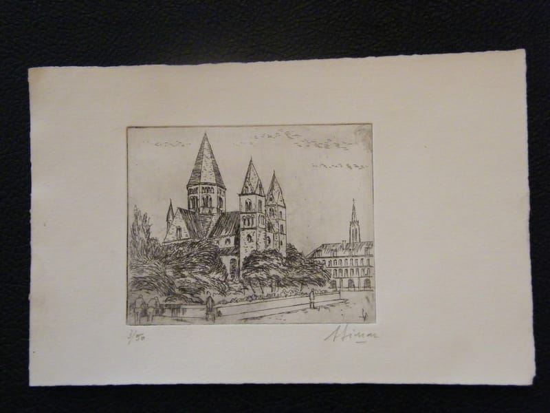 Eau Forte Temple Protestant de Metz A Simon (1926-2014) Numéroté Artiste Lorrain