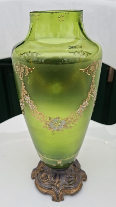 Vase Verre émaillé Pied Régule