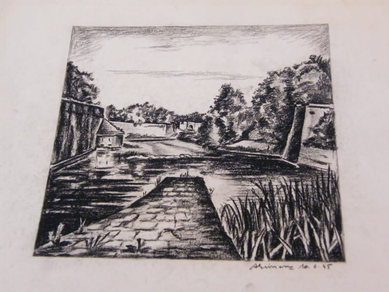 La Seille Metz André Simon 1926-2014 1945 Artiste Lorrain Fusain