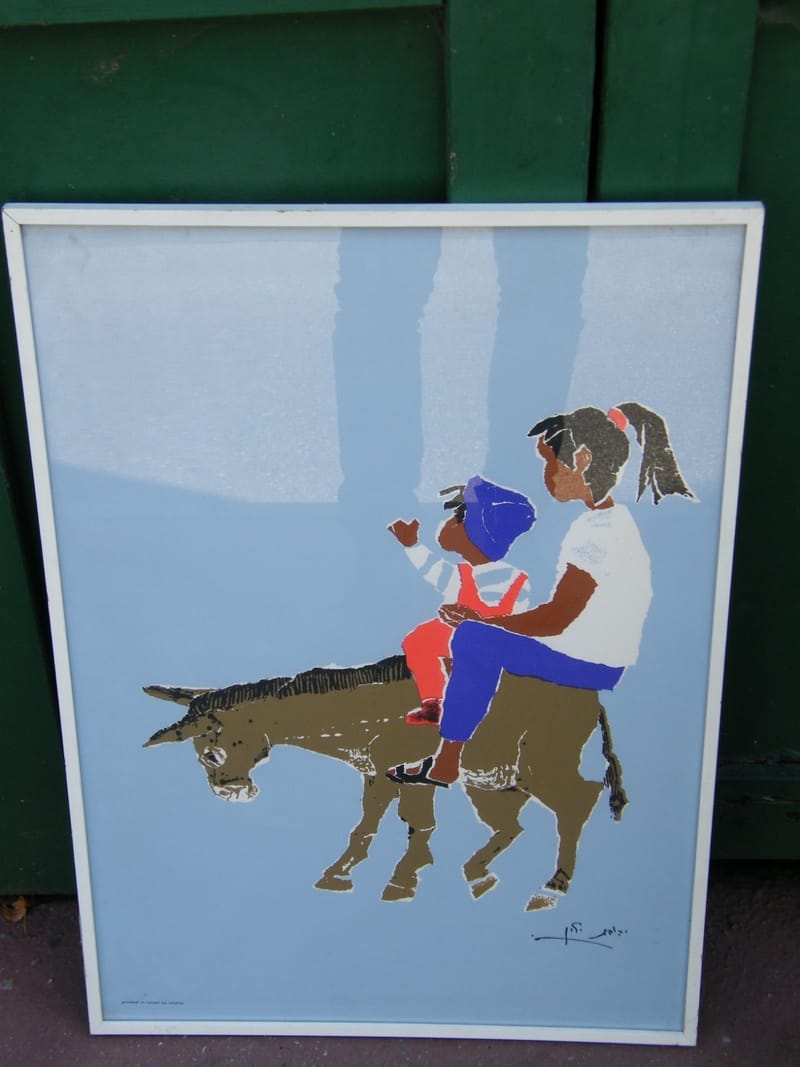 Israel by Shoar Sérigraphie 2 enfants sur un âne Signée