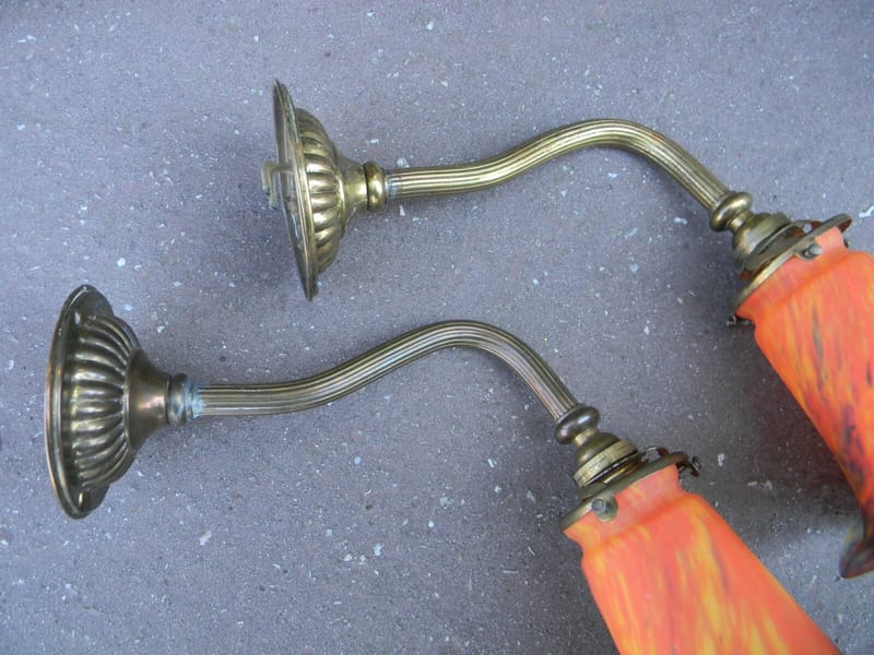 Muller Frères Lunéville Verre Appliques Laiton Sconces Signées — vue 3