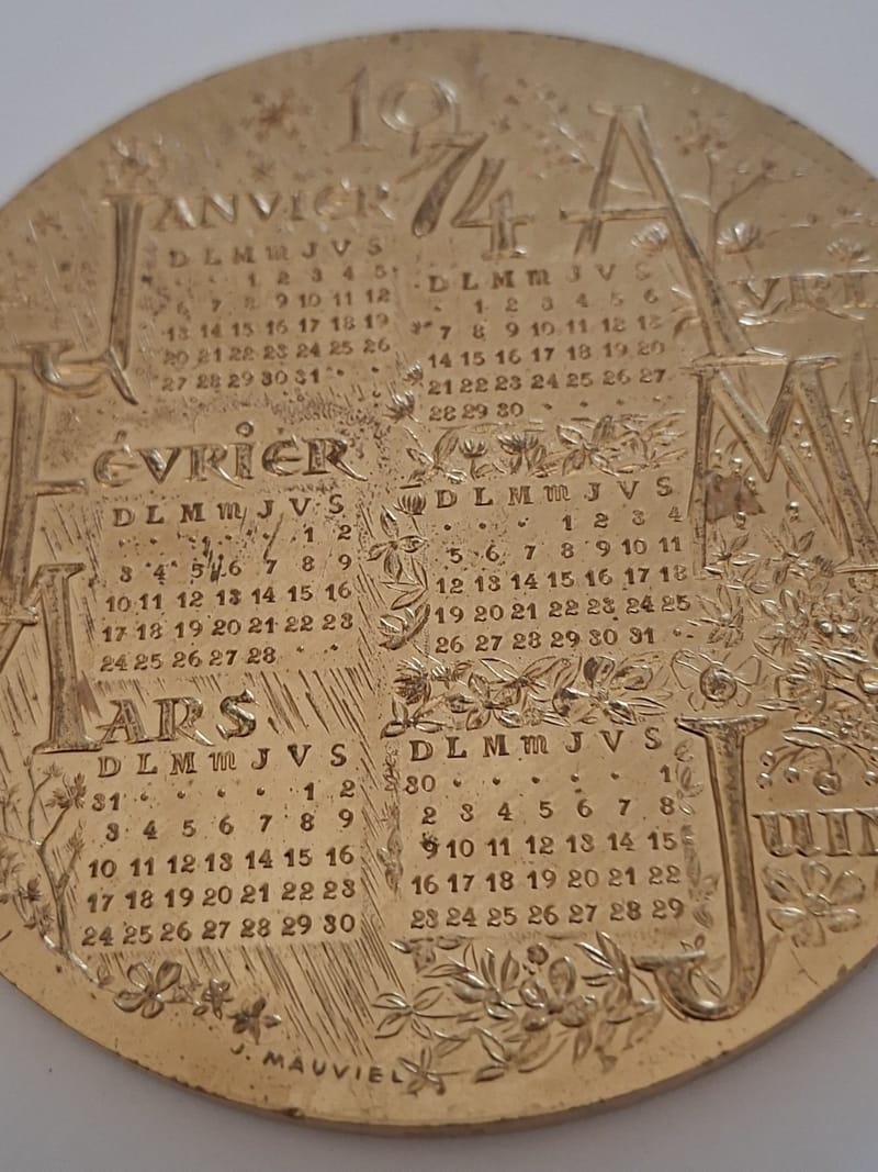 Médaille Bronze Calendrier 1974 Bronze Florentin Mauviel — vue 2