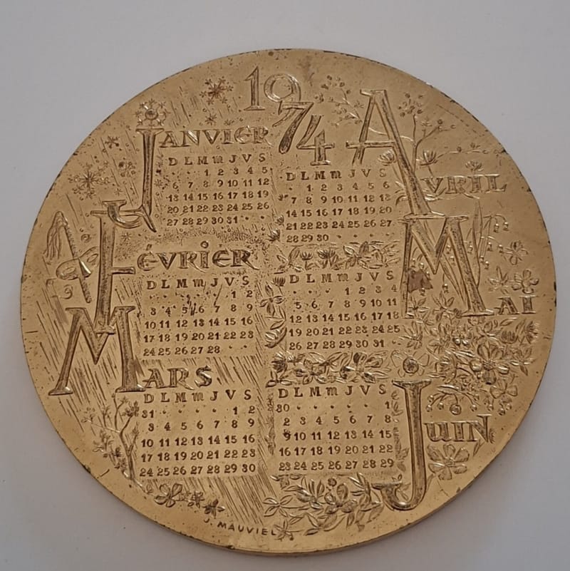 Médaille Bronze Calendrier 1974 Bronze Florentin Mauviel
