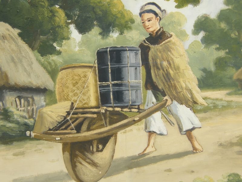 Cambodge Indochine Huile sur Toile Années 50 60 Porteuse d'eau — vue 2