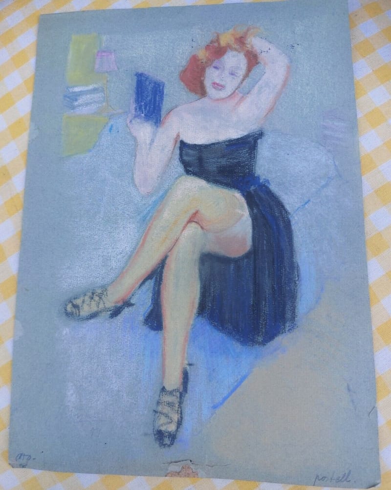 Pastel Pin up André Simon 1951 Artiste Lorrain Metz