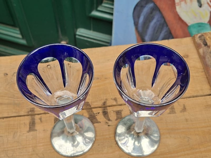 Baccarat Cristal Verres Pied Argent Massif Minerve Bleu Cobalt — view 7 of 12
