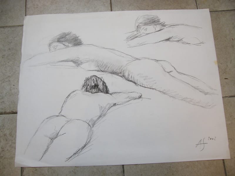 Etude de nus allongés André Simon 1926-2014 2002 Artiste Lorrain Fusain