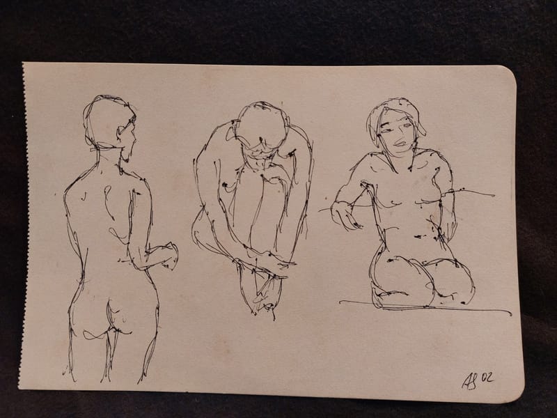 Encre André Simon 2002 Artiste Lorrain Metz AS Nu Esquisses 3