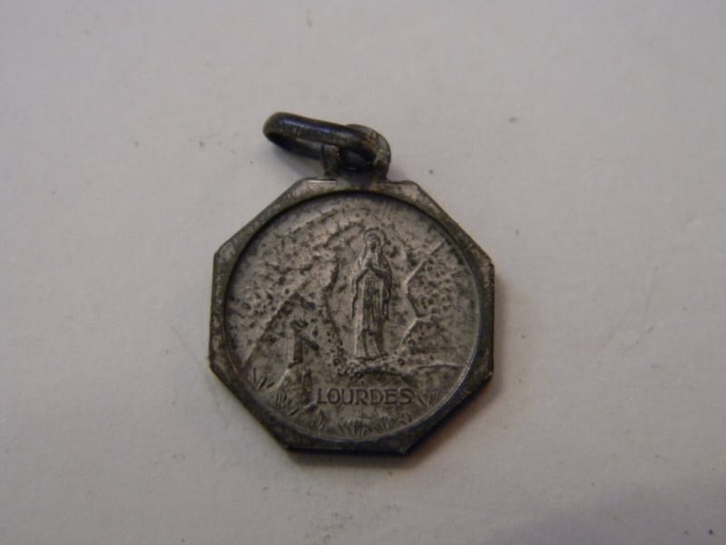Vierge Lourdes Argent Massif Médaille Pendentif Octogonal Crabe Silver Silber — vue 2