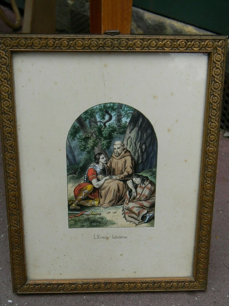 L'ermite laboureur Dessin Gouache XIX ème Siècle